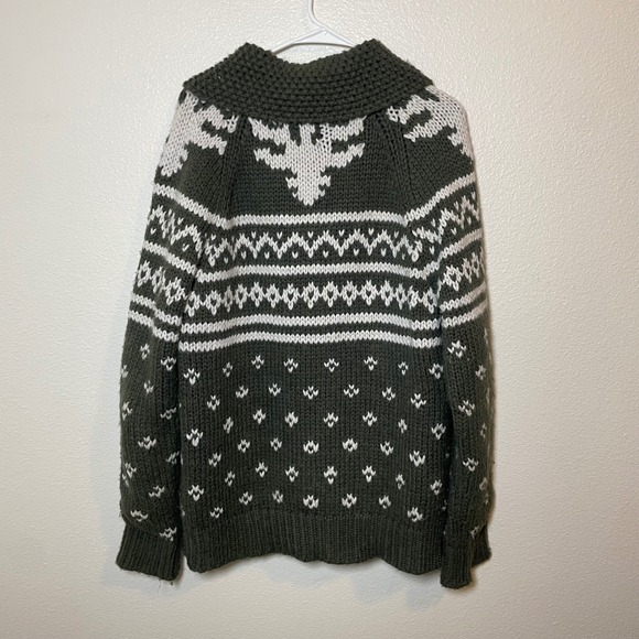 Buffalo David Bitton Men's Large Green Fair Isle Knit Full Zip Collar Sweater - Picture 4 of 12